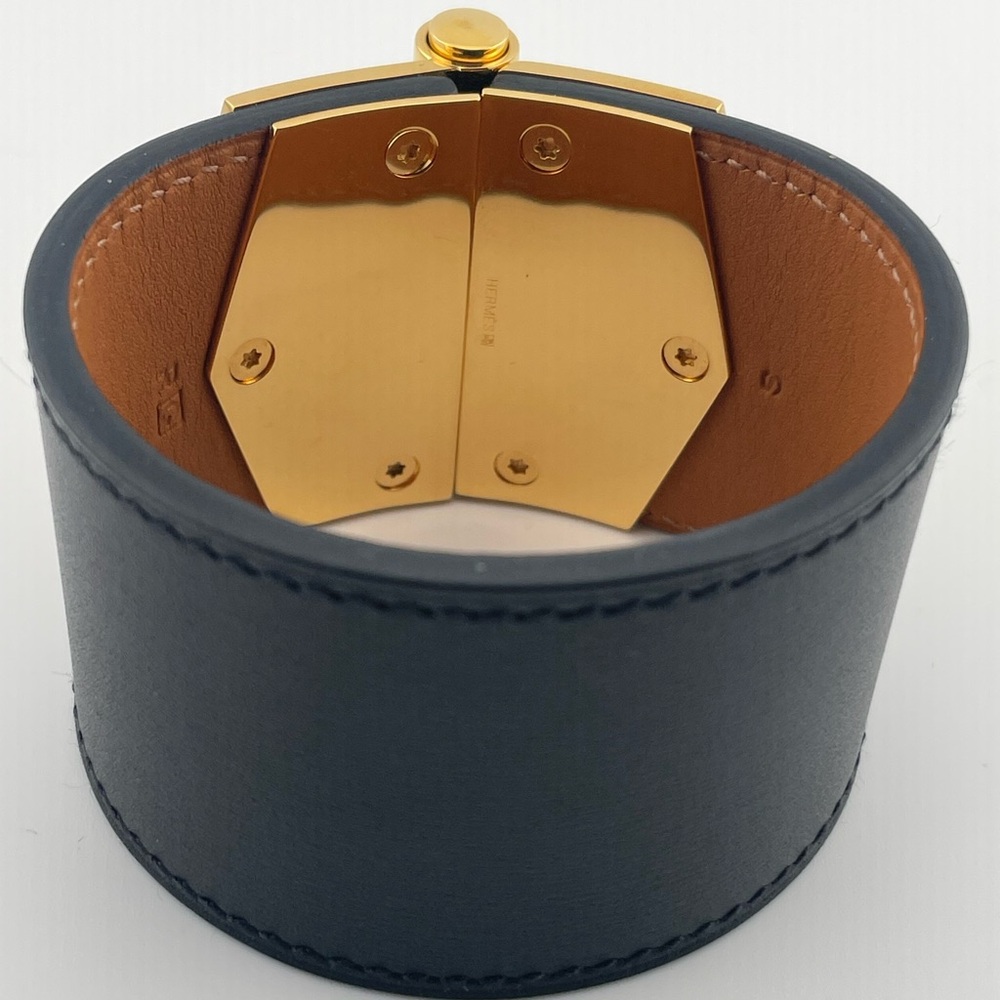 Hermès Bérénice Chamonix Leather Cuff Bracelet Black Gold Tone Made in France - Picture 4 of 8